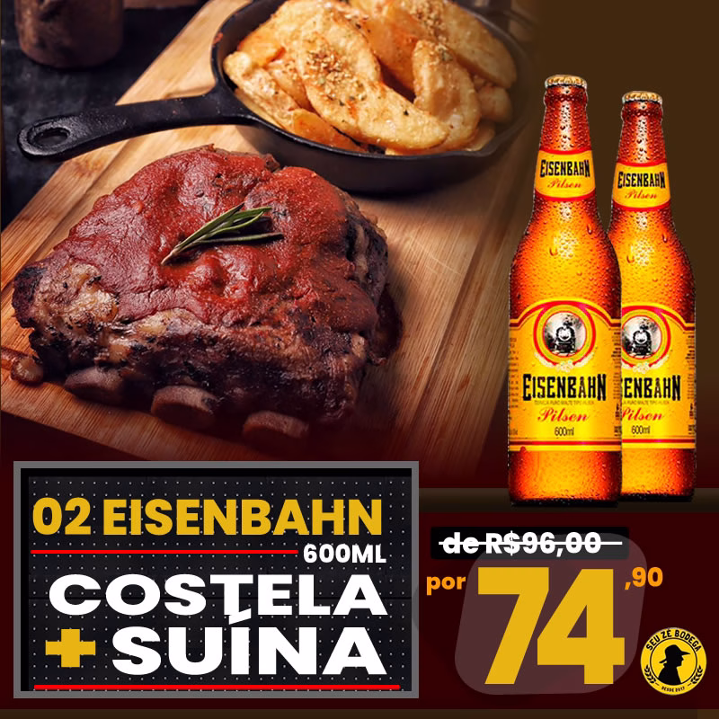 PROMOÇÃO COSTELINHA - Costela Suina + 2 Cervejas Eisenbahn no Seu Zé de R$96,00por R$74,90.
